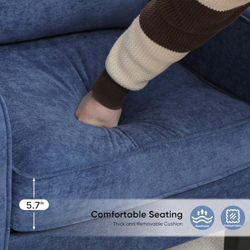 Accent Chair for Living Room, Mid Century Modern Reading Chair for Bedroom, Upholstered Armchair with Side Pockets, Comfy Single Sofa Side Chair for Office, Apartment, Small Room, Blue