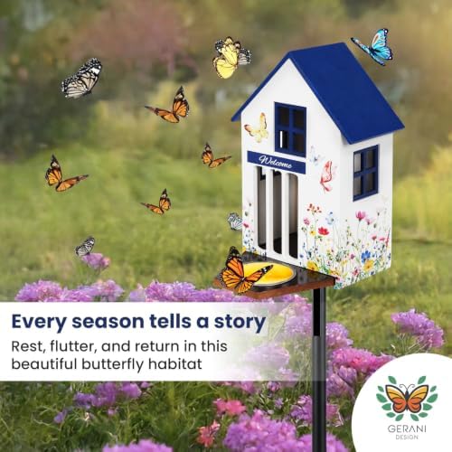Butterfly House and Feeder for Outside with Metal Stake