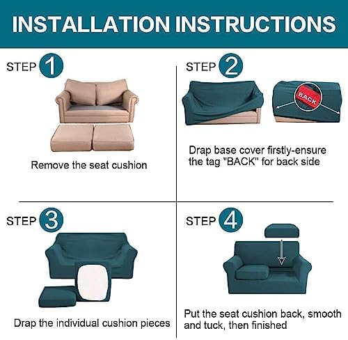 Turquoize 3 Piece Sofa Covers for 2 Cushion Couch Sofa Slipcover Soft Couch Cover for Dogs-Washable Sofa Furniture Covers with 2 Individual Cushion Covers, Feature Fabric (2 Cushion Sofa, Deep Teal)