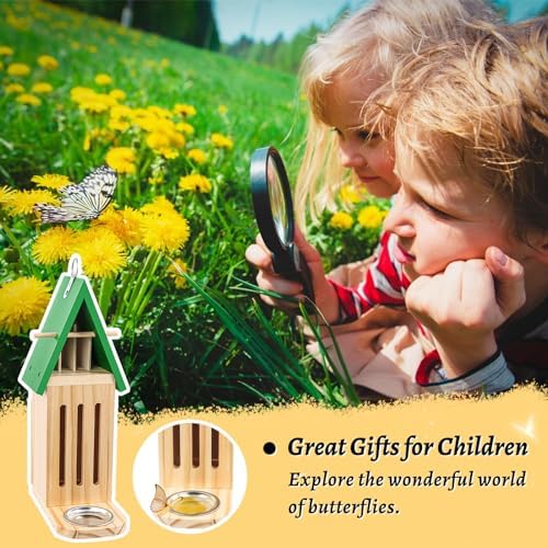 UQM Butterfly House and Feeder for Outside, Wooden Butterfly House