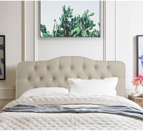 Rosevera Harriman Adjustable Height Headboard with Linen Upholstery and Button Tufting for Bedroom, Queen, Natural Beige