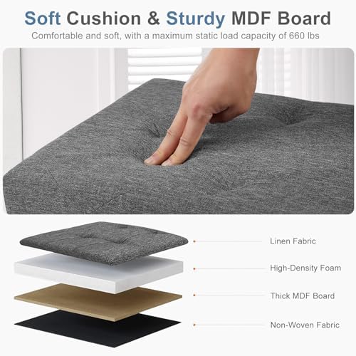 DUMOS 30 Inch Foldable Storage Ottoman Bench, Gray Ottoman with Storage