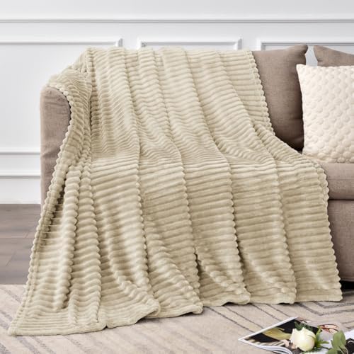 BEDELITE 3D Ribbed Linen Color Fleece Throw Blanket for Couch, 50x70 Inch