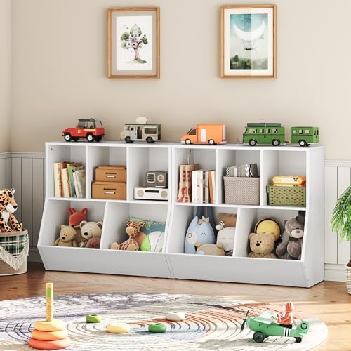 HOOBRO Kids Bookshelf, Bookcase Footboard, 31.5" L Toy Storage Cubby, Children's Toy Shelf, Toy Storage Cabinet, Fit for Children's Room, Playroom, Hallway, Kindergarten, White WT328CW01
