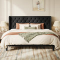 SHA CERLIN King Upholstered Bed Frame, Button Tufted Design, Black
