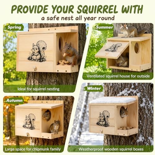 Large Squirrel House for Outside, Squirrel Nesting Box with Squirrel Feeder