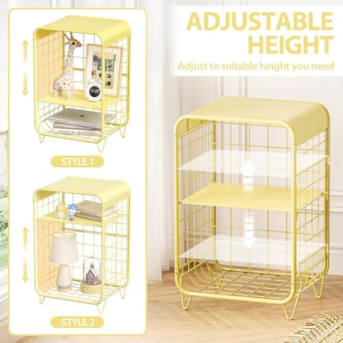 APEXCHASER Cute Nightstand,3-Tier Metal Side Table,Yellow