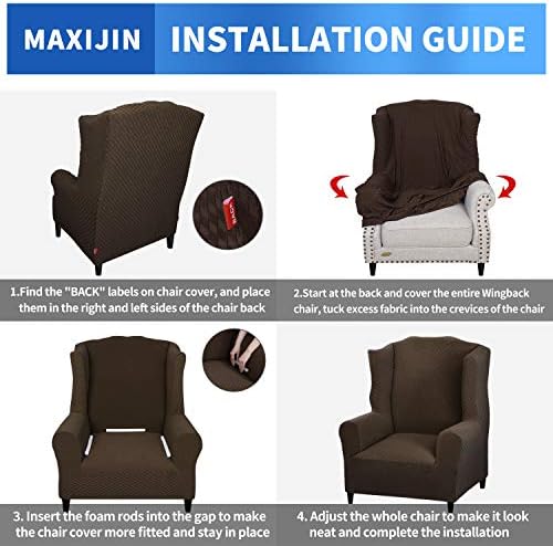 MAXIJIN Wingback Chair Covers 1-Piece Stretch Wing Chair Covers Soft Thick Wingback Armchair Slipcover Non-Slip High Back Chair Furniture Protector Washable (Wing Chair, Dark Coffee)