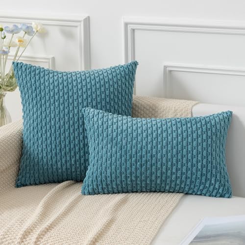 Kevin Textile Soft Corduroy 26x26 Inch Pillow Covers 2 Pack, Light Blue