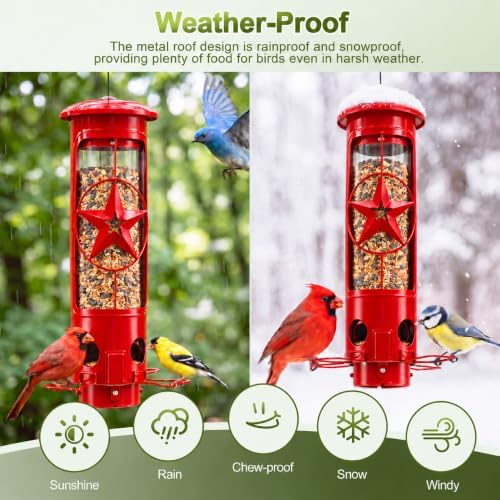 Squirrel Proof Bird Feeders for Outdoors with Weight-Activated, 3LB Large Metal Wild Bird Feeders for Cardinals,Blue Jay,Finch, Weatherproof Durable Tube Hanging Bird Feeder for Backyard,Garden,Patio