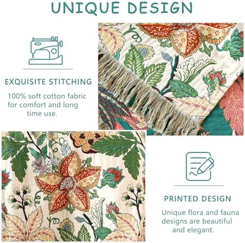 Boho Throw Blanket Twin Size - 100% Cotton, Floral Blankets for Bed
