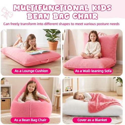 3 in 1 Kids Bean Bag Chair, Comfy Floor Sofa Chairs with Removed Cover