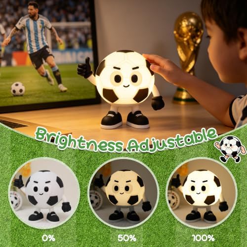 Soccer Night Light for Kids, Soccer Bedroom Decor, Football Gifts for Teen Boy Man Sports Lover, Rechargeable Silicone Light with Timer Dimmable Color Change, Birthday Back to School Present