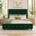 HOMBCK Queen Size Bed Frame with Velvet Headboard, Goldside Wingback, Green