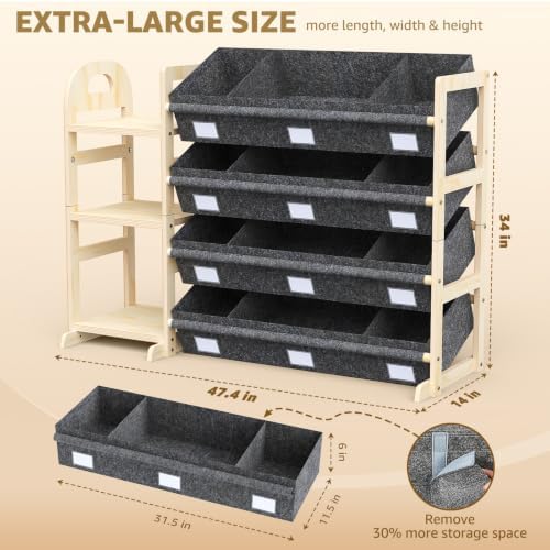 Toy Storage Organizer with 3 Shelves and 12 Bins, Bookshelf/Bookcase, Kids Bin Shelf, Toys Box for Playroom Organization for Bedroom & Room, 47.4" W