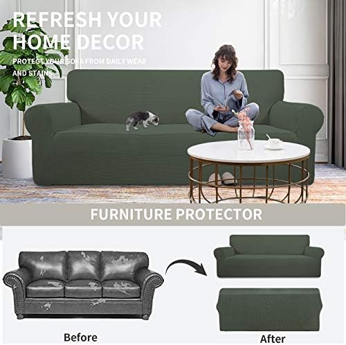 Easy-Going Stretch Loveseat Couch Covers Washable Olive Green