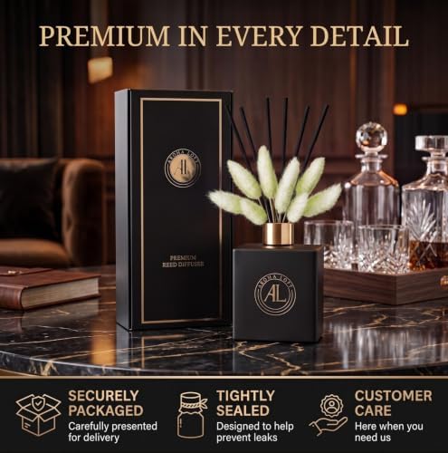 Black Reed Diffuser Sticks in Oil Set with Fresh Balsam Scent | Long-Lasting Reed Diffusers for Home, Office & Bedroom Decor Fragrance Diffuser | Green Dried Flowers | (5 oz)