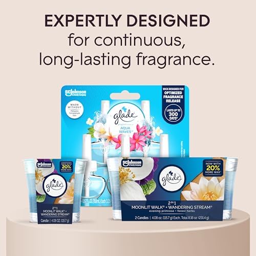 Glade 1-Wick 2in1 Scented Candle, Moonlit Walk & Wandering Stream, 2 Count