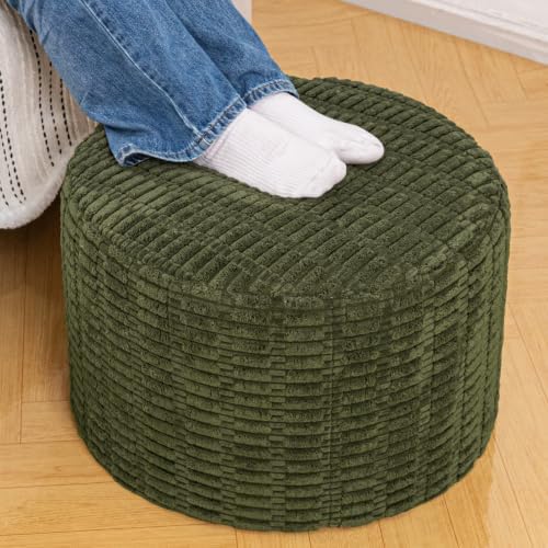 Asuprui Supportive Boucle Pouf Ottoman Foot Rest Elevate Your Living Room Decor with Lightweight Pouf Filler Modern Foam Stuffed Poof Perfect to Rest Your Feet (Forest Green, 20x20x14 Inches)