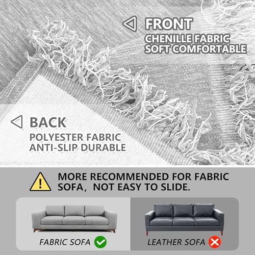 MEETSKY Sofa Covers Couch Covers for 3 Seats Cushion, Protector Sofa Throw Cover for Couches Washable Soft Chenille Blend Modern Decorative for Living Room, 91" x 134", Light Gray