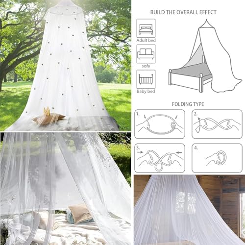 Princess Decor Canopy for Kids Bed, Soft and Durable Bed Canopy for Girls Room Tent Canopy Dreamy Mosquito Net Bedding, Children Reading Nook Canopies Indoor (White net)