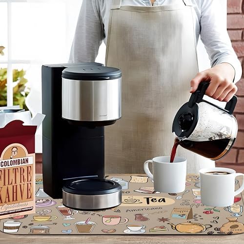 Super Absorbent Anti-Slip Silicone Dish Drying Mats for Kitchen Counter - Draining Pad Decor Gift - Fit Coffee Maker, Espresso Machine - 19inx12in