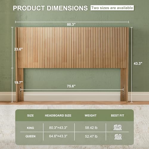 Wood Headboard Queen Size, 64.6" Wide Queen Headboard Only with Lighting