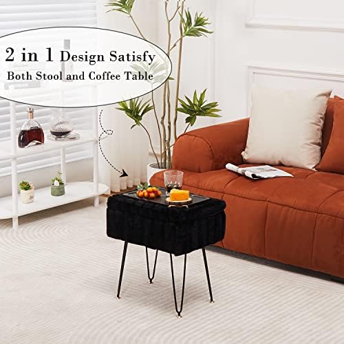 16.5" Faux Mink Fur Storage Ottoman Soft Footstool Vanity Chair Metal Legs