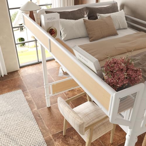 Bellemave Full Metal Loft Bed with Stairs and Desk for Kids,Adults,White
