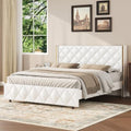 HOMBCK Bed Frame Full Size with Leather Headboard, Goldside Wingback, White