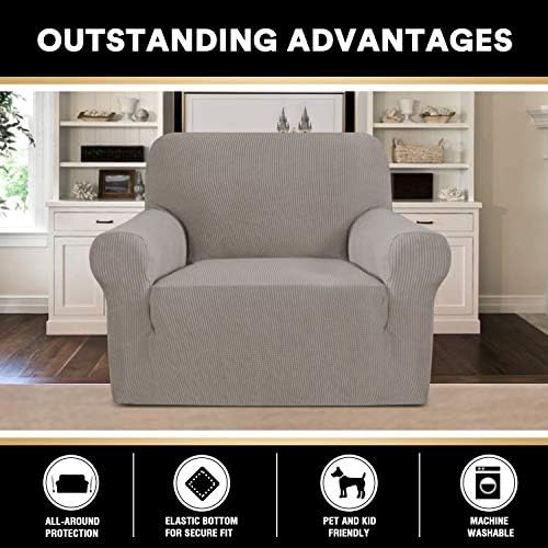 PrinceDeco Stretch Chair Cover Chair Slipcovers with Arms 1-Piece Chair Sofa Slipcovers or Living Room Non Slip Armchair Cover Furniture Protector Dogs Pet Friendly(Armchair,Taupe)