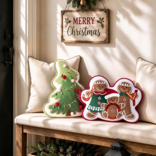 AELS Christmas House & Christmas Tree Pillow with Pom-pom, Set of 2, Decorative Holiday Plush Cushion, Soft Stuffed Christmas Home Decor Pillow for Living Room Sofa Bedroom