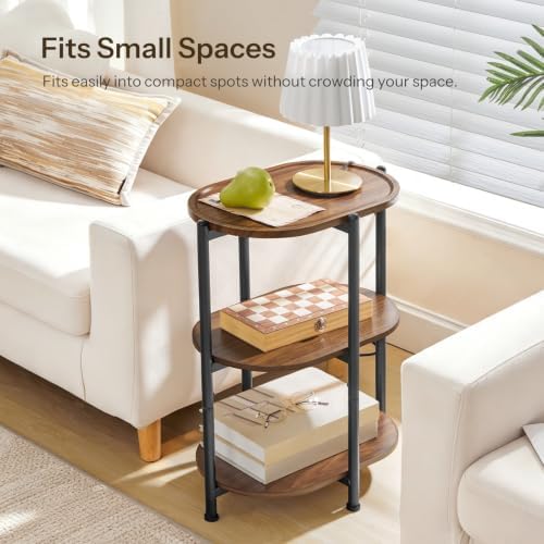 HOOBRO 3-Tier Oval Side Table, Narrow End Table for Small Spaces