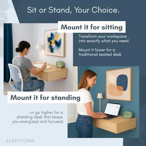 Sleekform Floating Wall Desk with Drawer, 30 x 16 x 6 Inch, Modern White