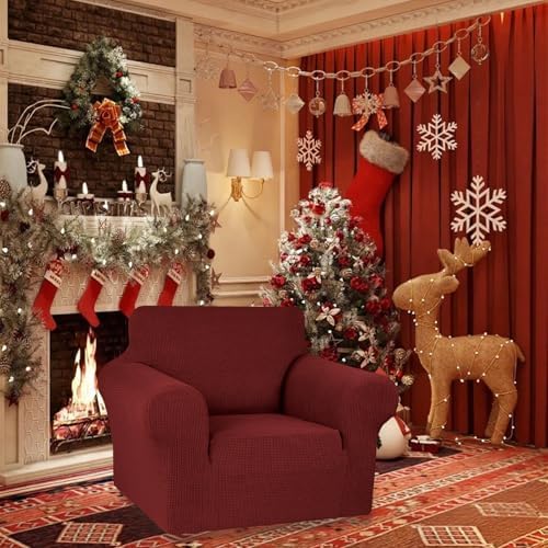 KEKUOU Stretch Chair Sofa Slipcover, Single Couch Cover,Dark Red