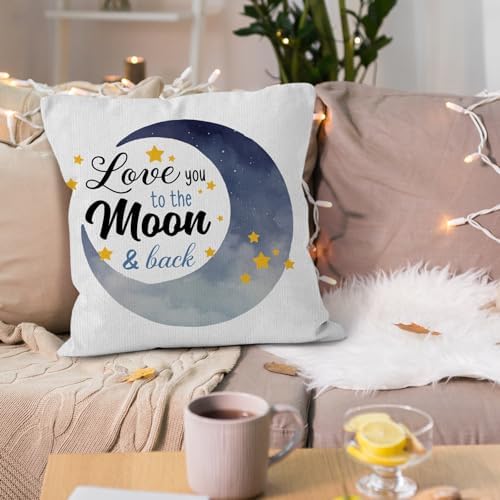 I Love You to The Moon and Back Throw Pillow Covers, Moon Pillow Covers, Love Decorative Pillow Covers for Kids Childs Room Decor, Gifts for Childs, Galaxy Stars Decor Pillow Covers 18x18