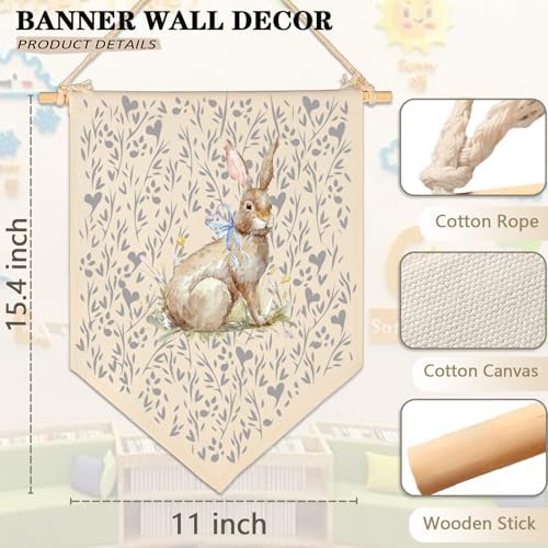 Cute Bunny Woodland-Baby Gift Shower-Wall Flag Decor Gift for Baby Girls Kids-Canvas Hanging Flag Banner Pennant Wall Decor Gift for Nursery Baby Room Playroom Bedroom