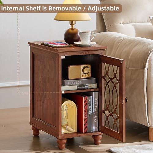 Joaxswe Narrow Side Table with Glass Door Storage