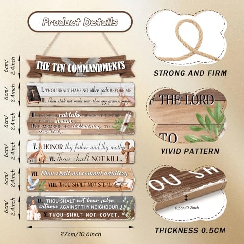 HLNIUC The Ten Commandments Wood Decor,Vintage Christian Wooden Hanger,Inspirational Bible Verse Hanging Signs,Religious Farmhouse Wood Wall Decor,Rustic Scripture Wall Wreath For Living Room Bedroom
