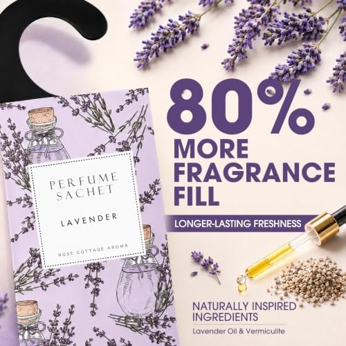 Large 12 Packs Lavender Hanging Scented Sachets Long-Lasting Closet Deodorizer Air Freshener Fabric Refresher Odor Eliminator for Drawer Home Fragrance Gift Set