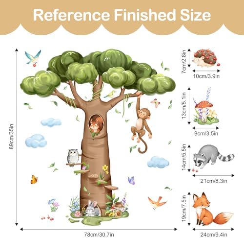 Tanlaby Woodland Animal Tree Wall Decals Rabbit Fox Monkey Wall Stickers
