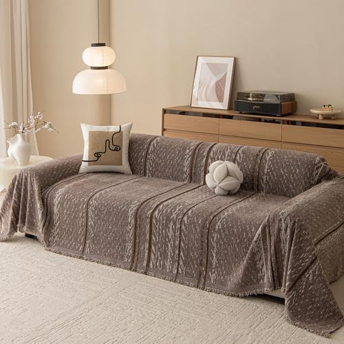 MEETSKY Boho Couch Covers for Sofa, Couch Covers for Dogs, Modern Sofa Slipcover for Sectional Sofa Covers Washable, Chenille Blend Thick Fabric Couch Blanket Cover for Living Room, 71" x 118", Sand