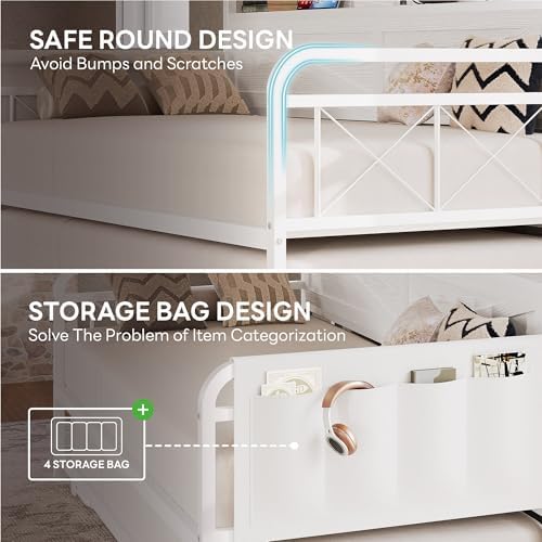 LIKIMIO Twin Daybed with Pop Up Trundle & Charging Station & Storage Shelf