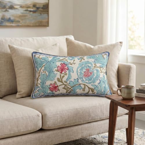 patdrea Designer Vintage Blue Lumbar Throw Pillow Cover,12"x20"