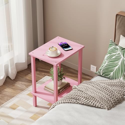 TUTOTAK End Table, Set of 2, Side Table, Nightstand, 2-Tier Storage Shelf