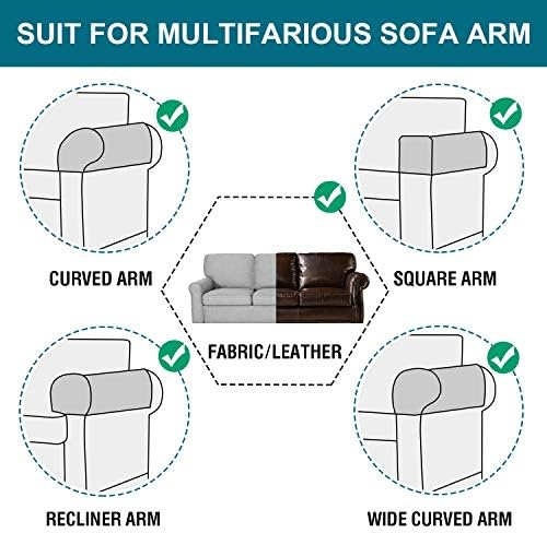 Turquoize Stretch Armrest Covers for Chairs and Sofas Couch Arm Covers for Sofa Spandex Jacquard Armrest Cover Anti-Slip Furniture Protector Washable Armchair Slipcovers for Recliner Set of 4, Dove