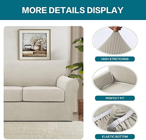Turquoize 3 Piece Sofa Covers for 2 Cushion Couch Sofa Slipcover Soft Couch Cover for Dogs-Washable Sofa Furniture Covers with 2 Individual Cushion Covers, Jacquard Fabric (Loveseat, Island Fossi)