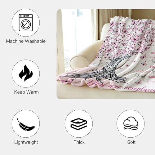 Newsely Pink Butterfly Tree Throw Blanket,50x60 Inch Reversible, Inspiritional Quotes Fashion Bible Verse Unique Girl Flannel Blanket Home Decor Super Soft Warm Cozy for Bed Couch Sofa Couch