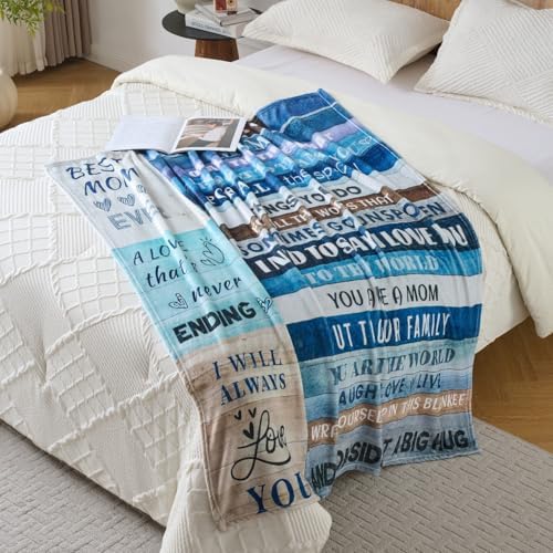 Blue Mother’s Day Blanket Gift for Mom – Soft Cozy Fleece Throw, Warm Inspirational Blanket for Mother, Birthday Gifts for Mom from Daughter & Son, Holiday, 50x60 inch