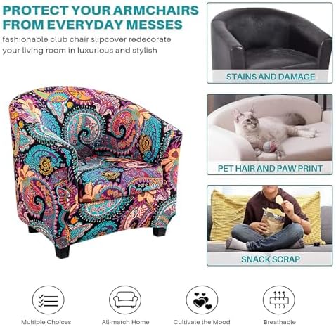 NILUOH Club Chair Slipcover 2 Piece Stretch Barrel Chair Covers Printed Tub Chair Slipcovers Soft Accent Armchair Sofa Protector for Living Room（Flowers 10）
